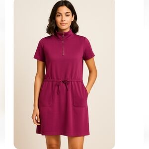 Chico's Zenergy Drawstring Waist Knit Shirt Dress Size Medium Mulberry